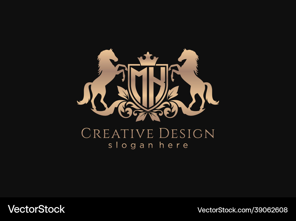 Initial mk retro golden crest with shield and two Initial mk retro golden crest with shield and two vector image