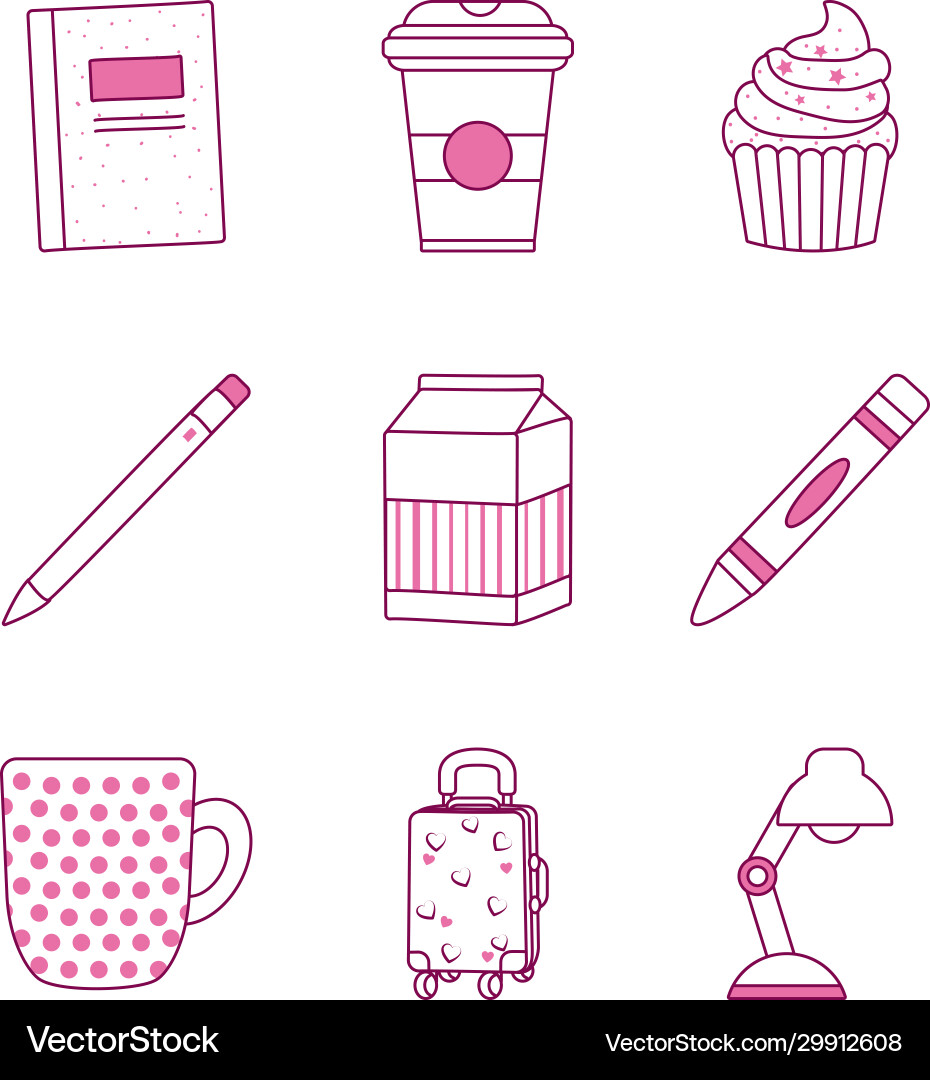Isolated cute objects half line color style vector image