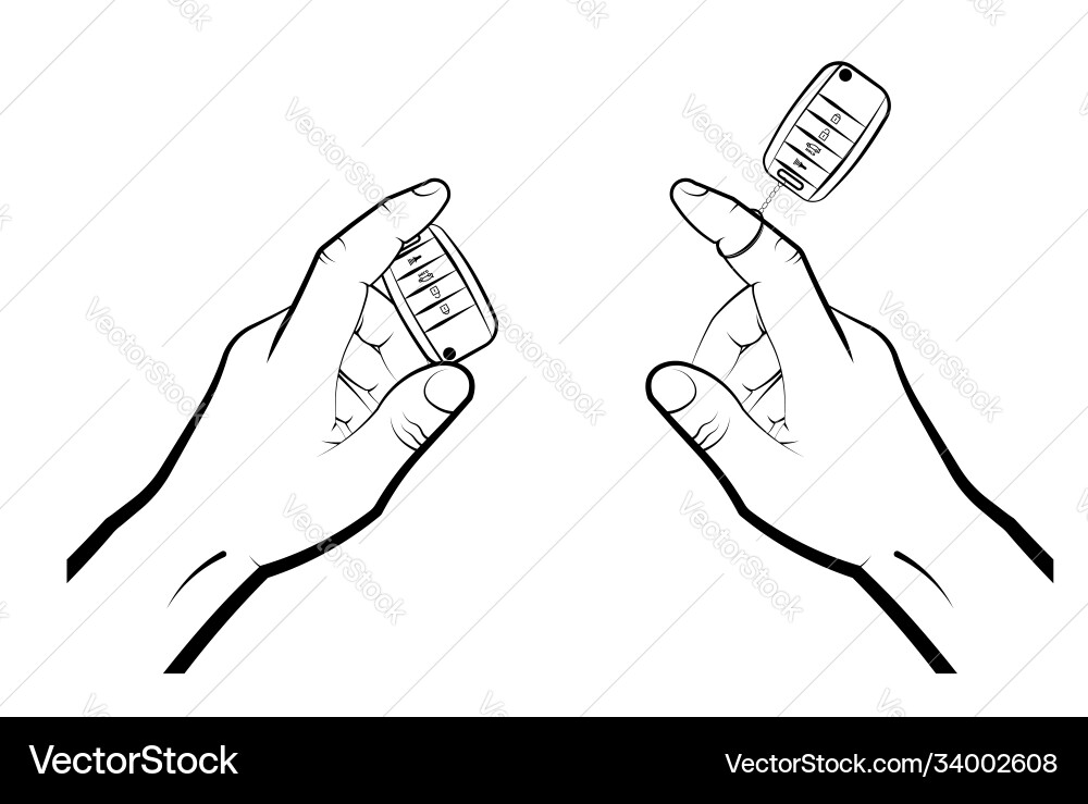 Man hand twists a folding car key with remote vector image