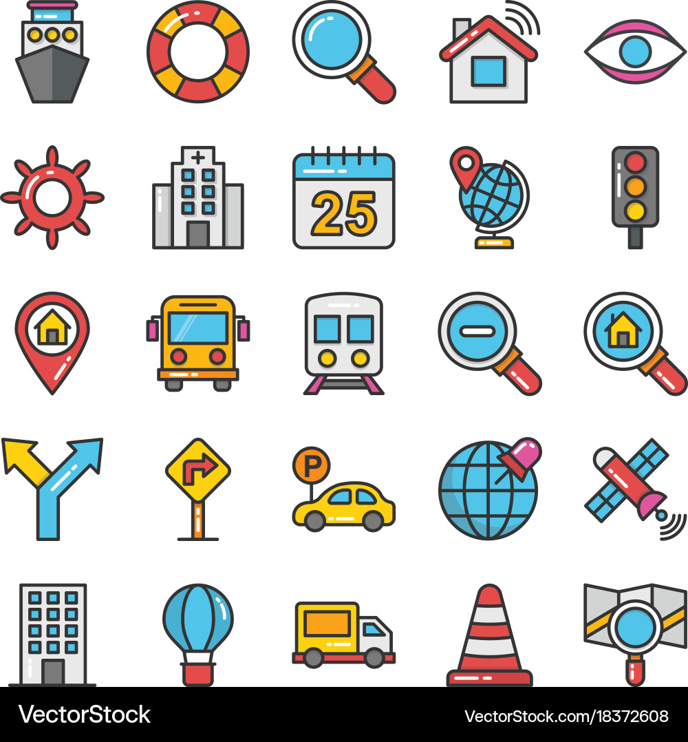 Maps and navigation colored icons set 3 vector image