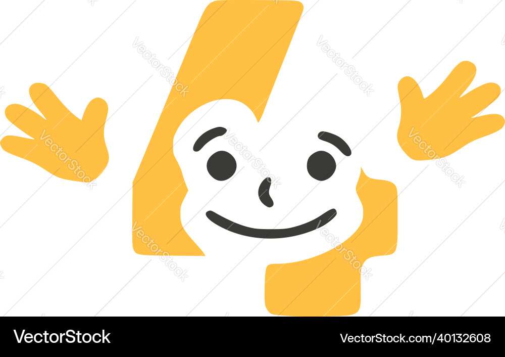 Number 4 funny character with hands isolated Vector Image