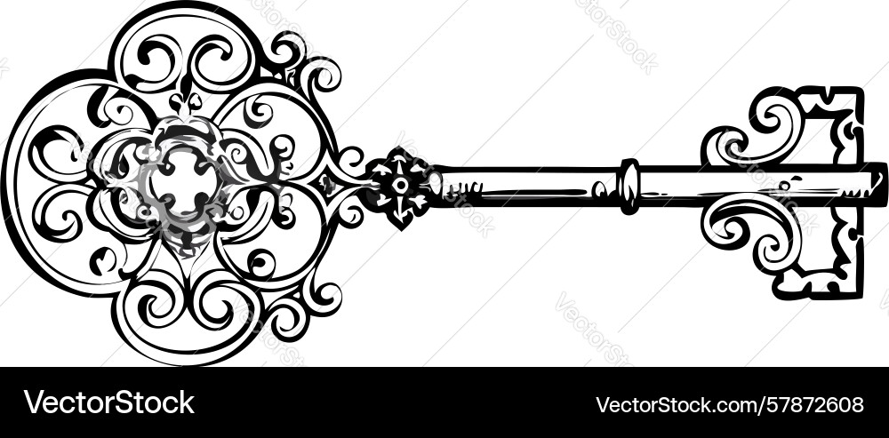 Ornate skeleton key design generative ai Vector Image