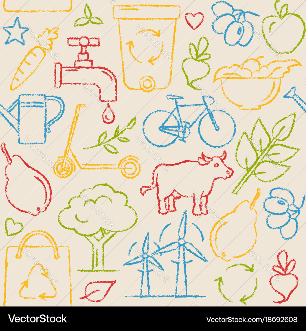Seamless pattern with eco symbols in sketch style vector image