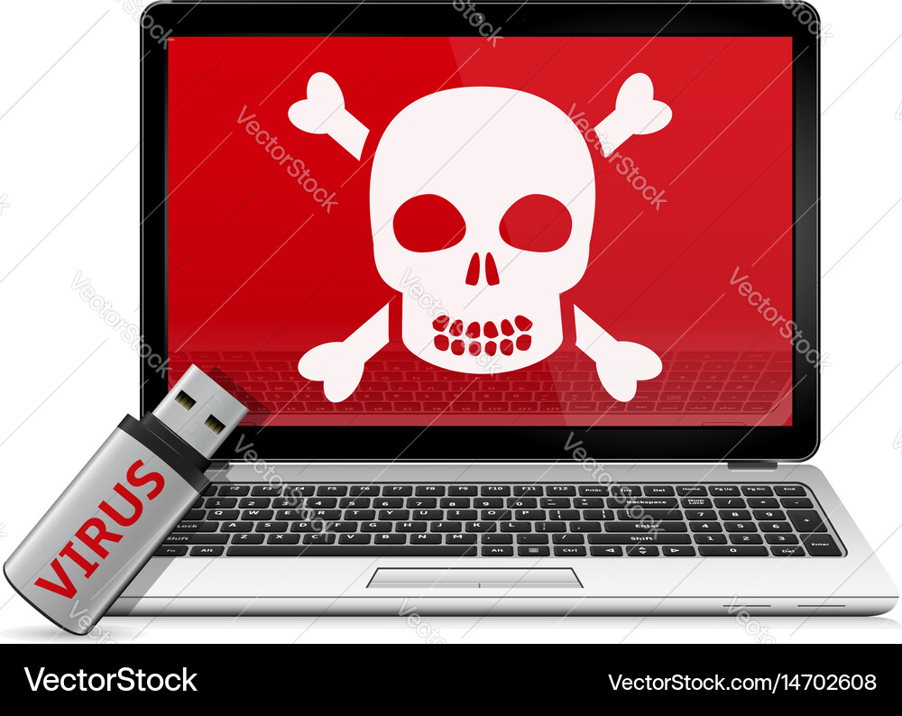 Usb flash drive with computer virus and infected vector image