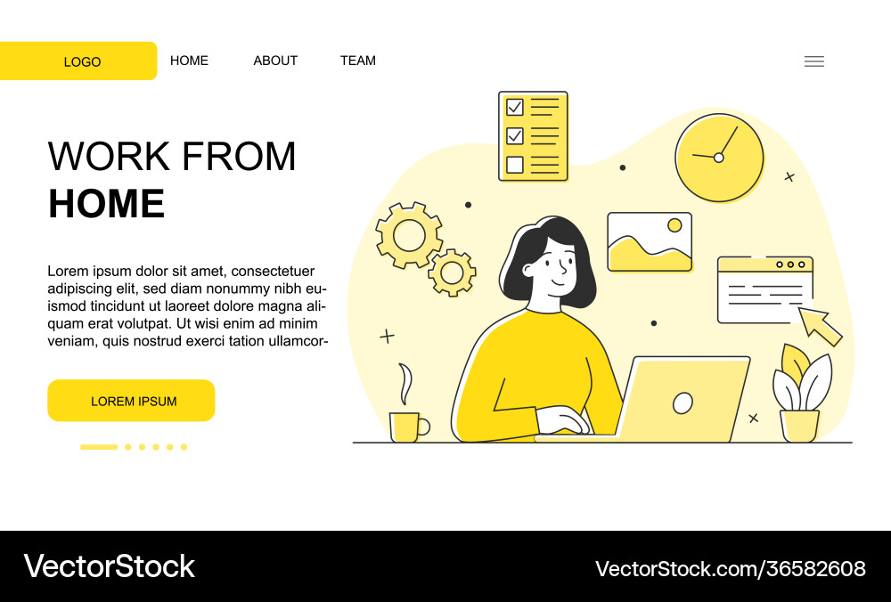 Young female character is working from home Young female character is working from home vector image
