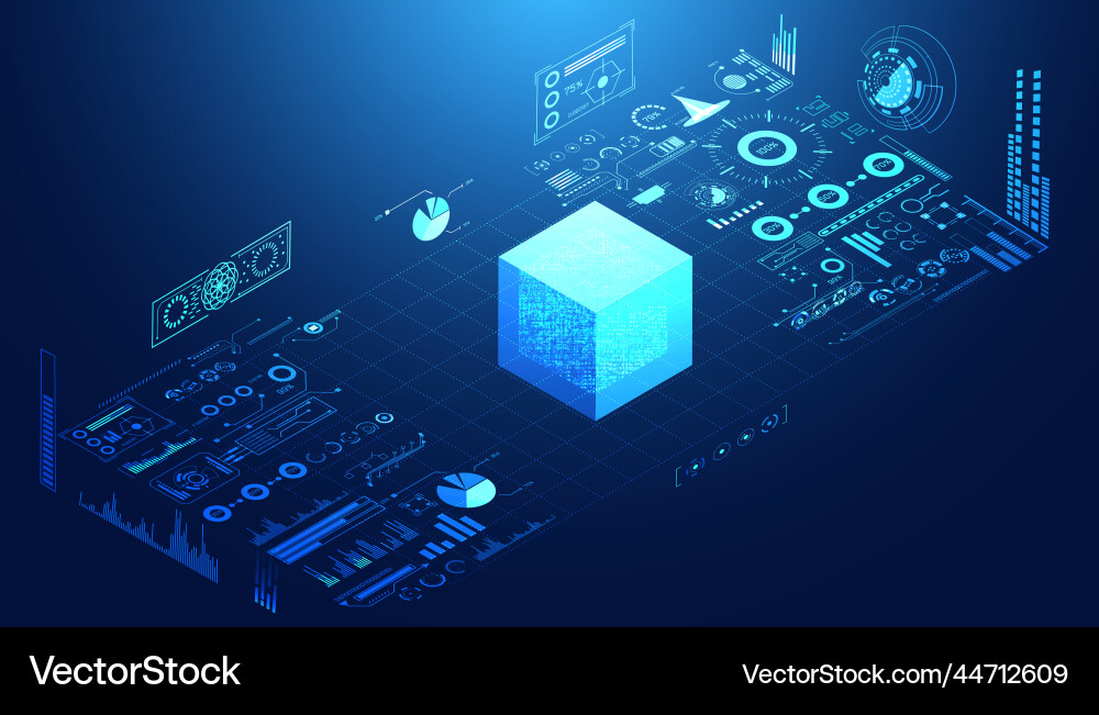 Abstract cube blockchain technology ui futuristic Abstract cube blockchain technology ui futuristic vector image