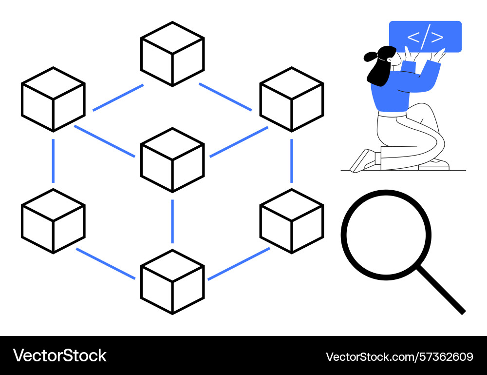 Blockchain network with coding developer Blockchain network with coding developer vector image