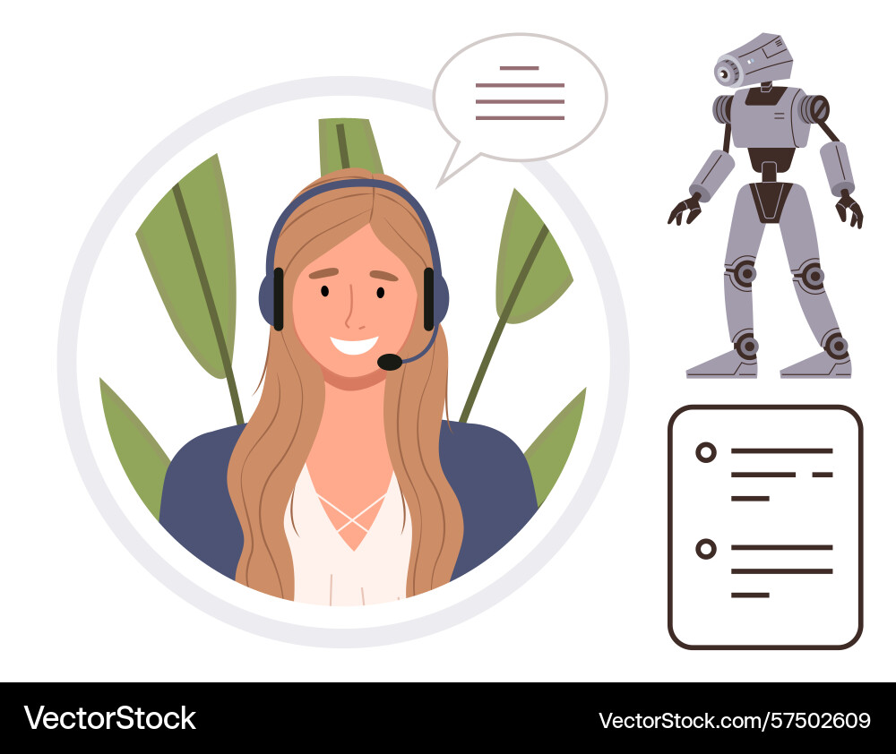 Customer support representative with robot Customer support representative with robot vector image