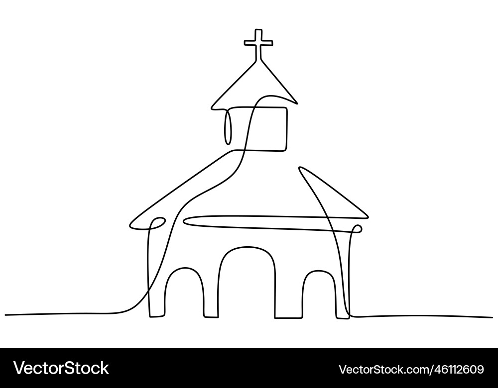 Eine kontinuierliche einzelne Linie der Kirche isoliert Eine kontinuierliche einzelne Linie der Kirche isoliert vektorbild