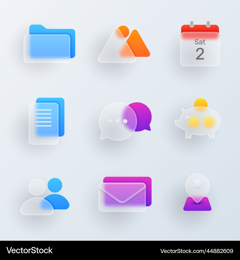 Glassmorphism UI Icon Set - Modern & Minimal Vector Image