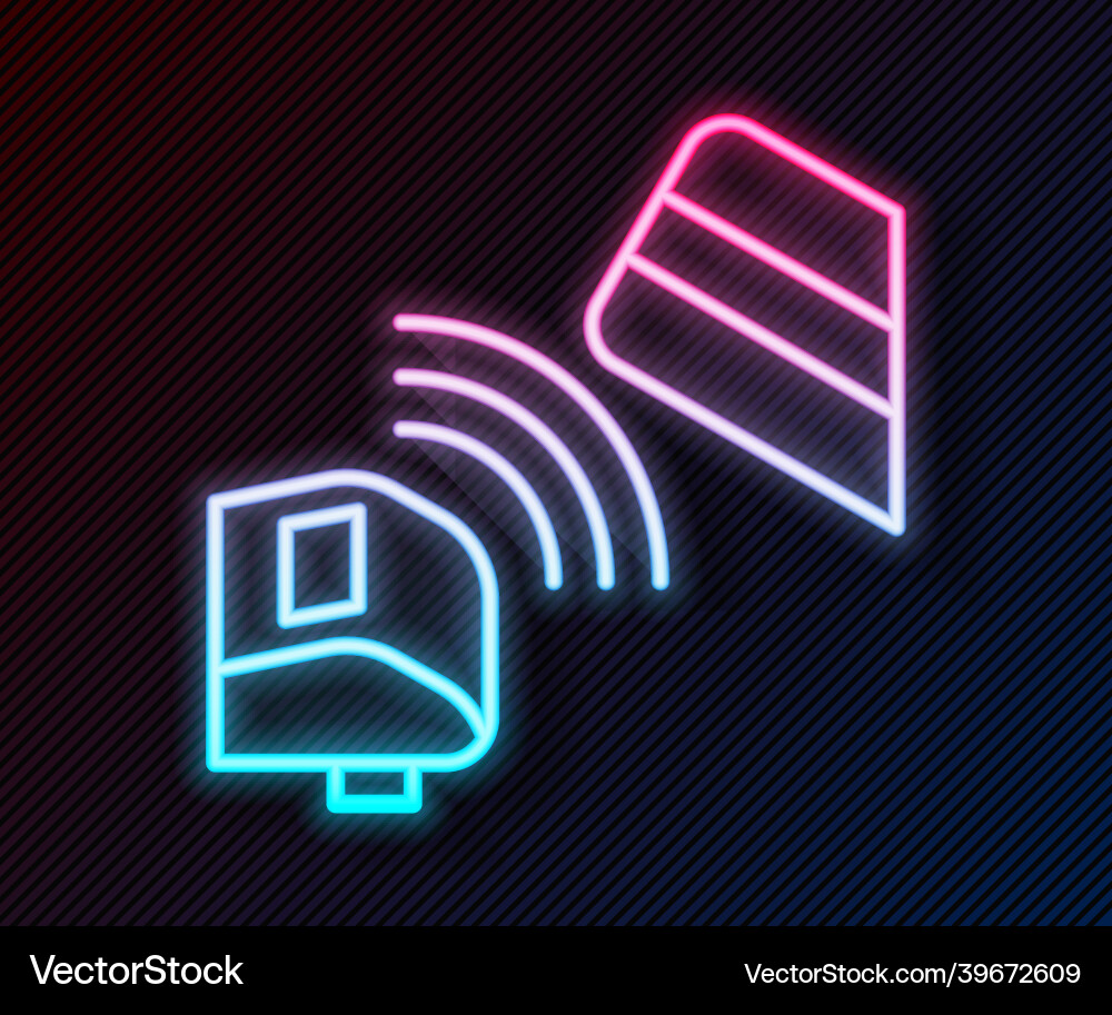 Glowing neon line pos terminal with inserted Glowing neon line pos terminal with inserted Vector Image