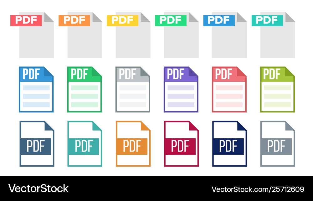 Icon collection of pdf document file set Icon collection of pdf document file set vector image