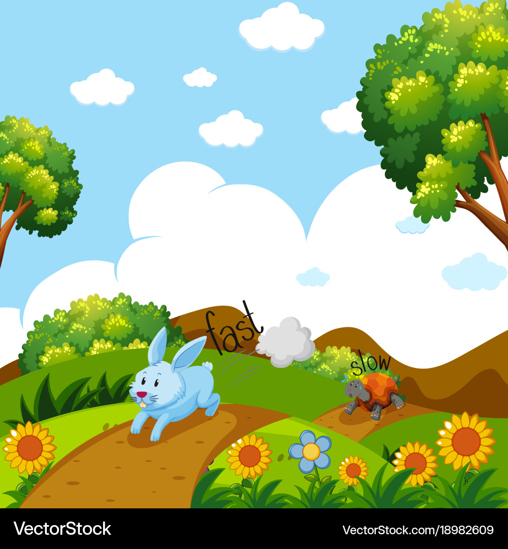 Rabbit and Turtle Race - Fast vs. Slow vector image