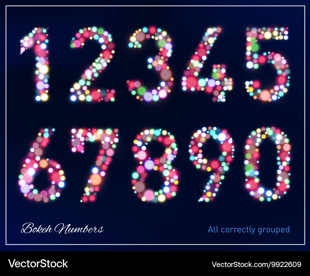 Set of numbers from bokeh lights Vector Image