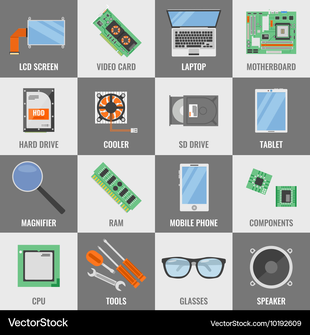 Square computer service icon set Vector Image