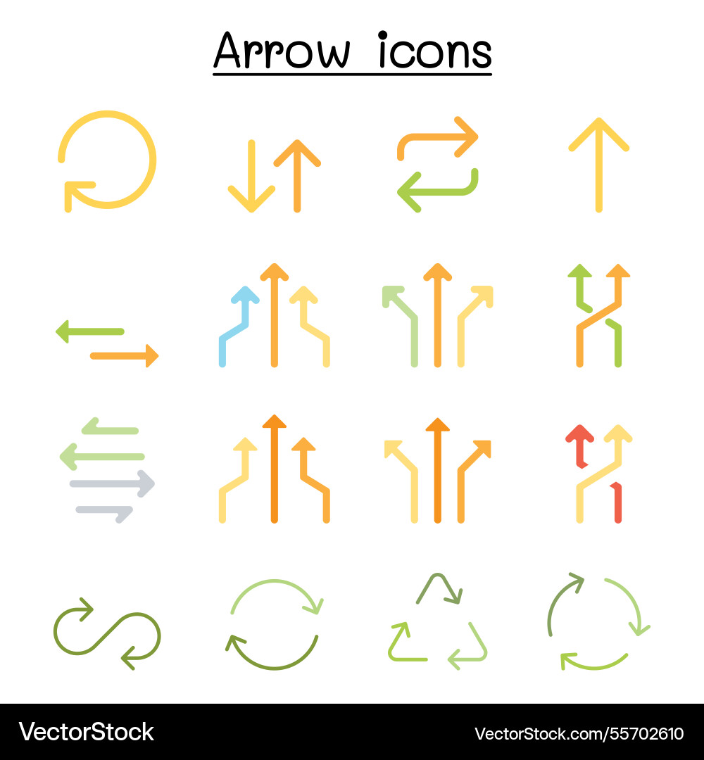 Arrow icon set graphic design in flat color style Arrow icon set graphic design in flat color style vector image