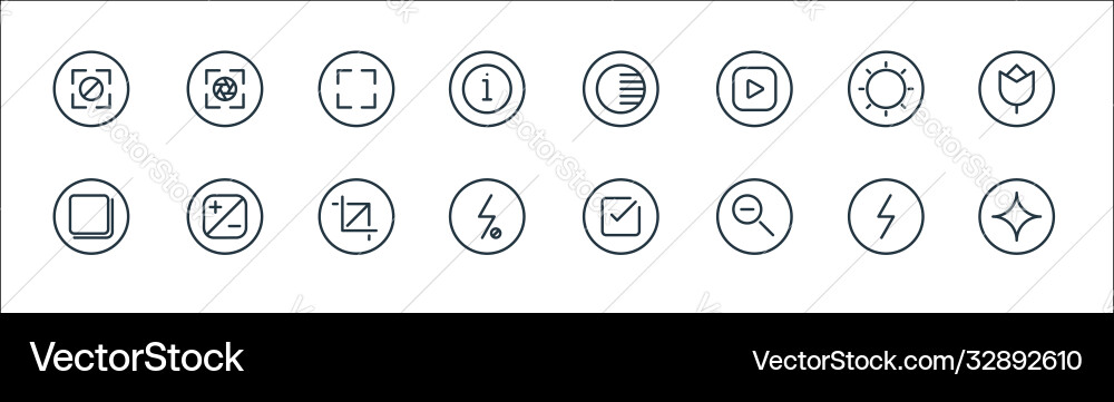Camera line icons linear set quality Camera line icons linear set quality vector image