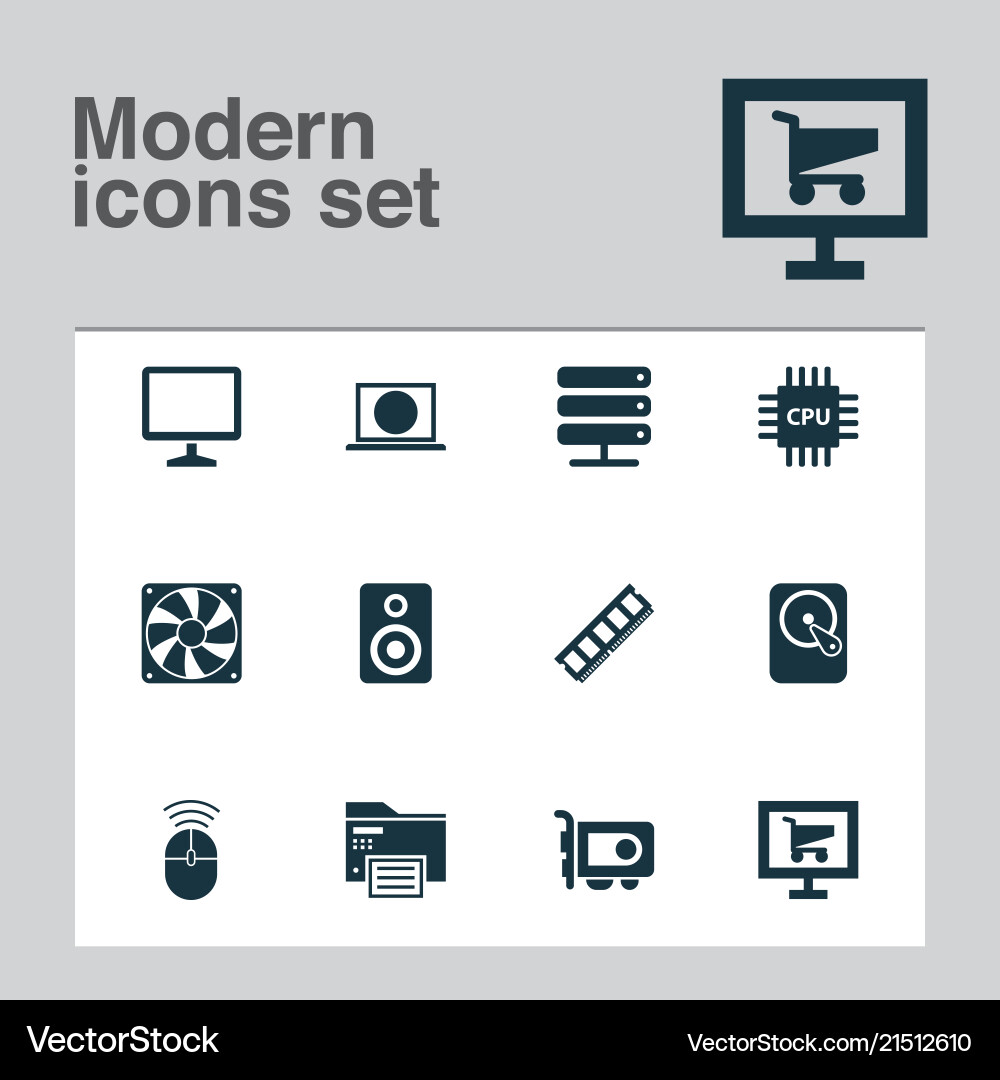 Digital icons set with internet monitor ram Vector Image