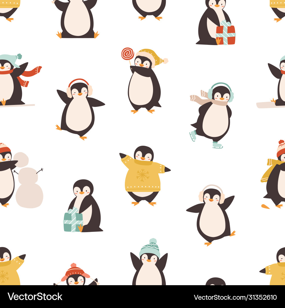 Fröhliche Pinguin Winter Muster Vektorbild