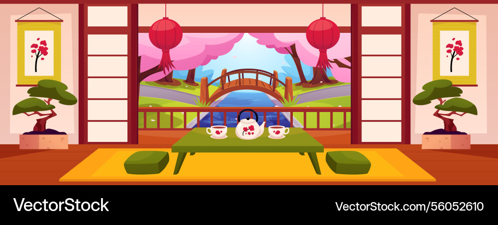 Japanese room interior flat Japanese room interior flat vector image