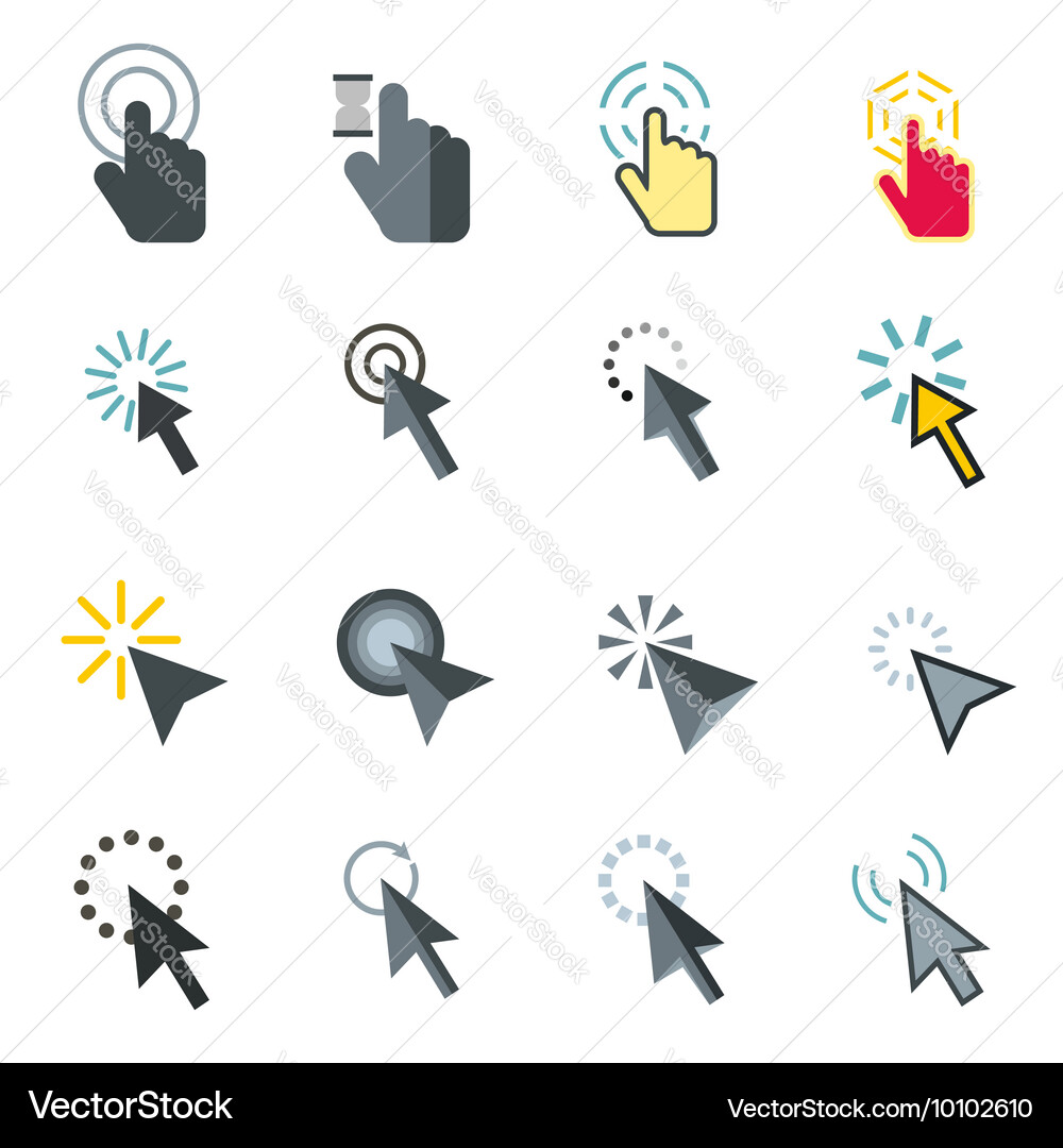 Mouse pointer icons set flat style vector image
