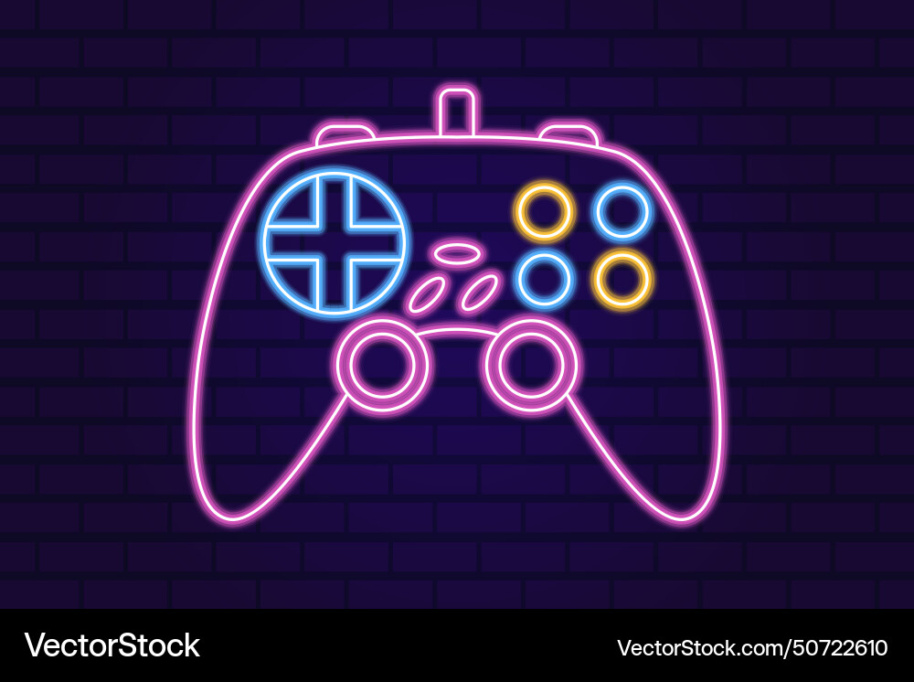 Neon glow game controller gamepad icon Vector Image