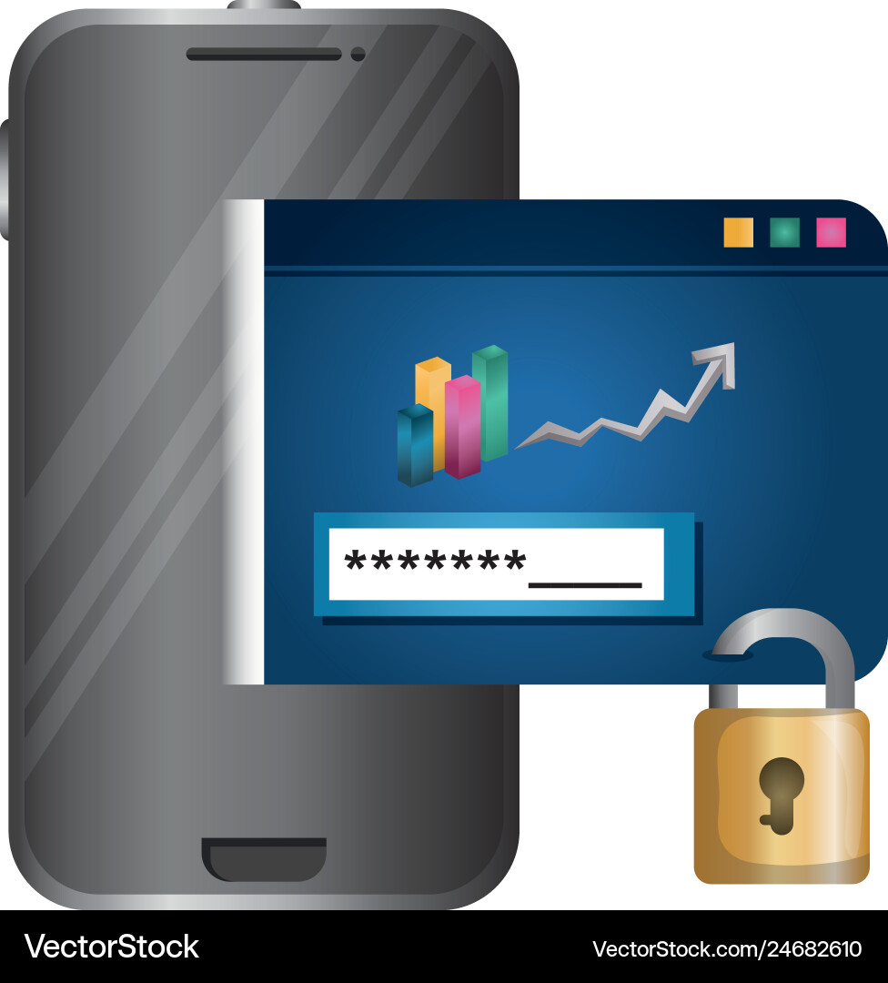 Smartphone with padlock and webpage template Smartphone with padlock and webpage template Vector Image