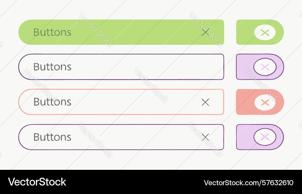 Stylish ui buttons inputs set pink purple hues vector image