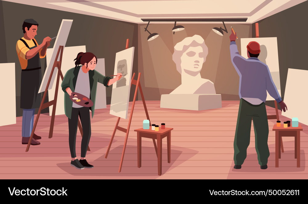 Artists in workshop painting lesson students Vector Image
