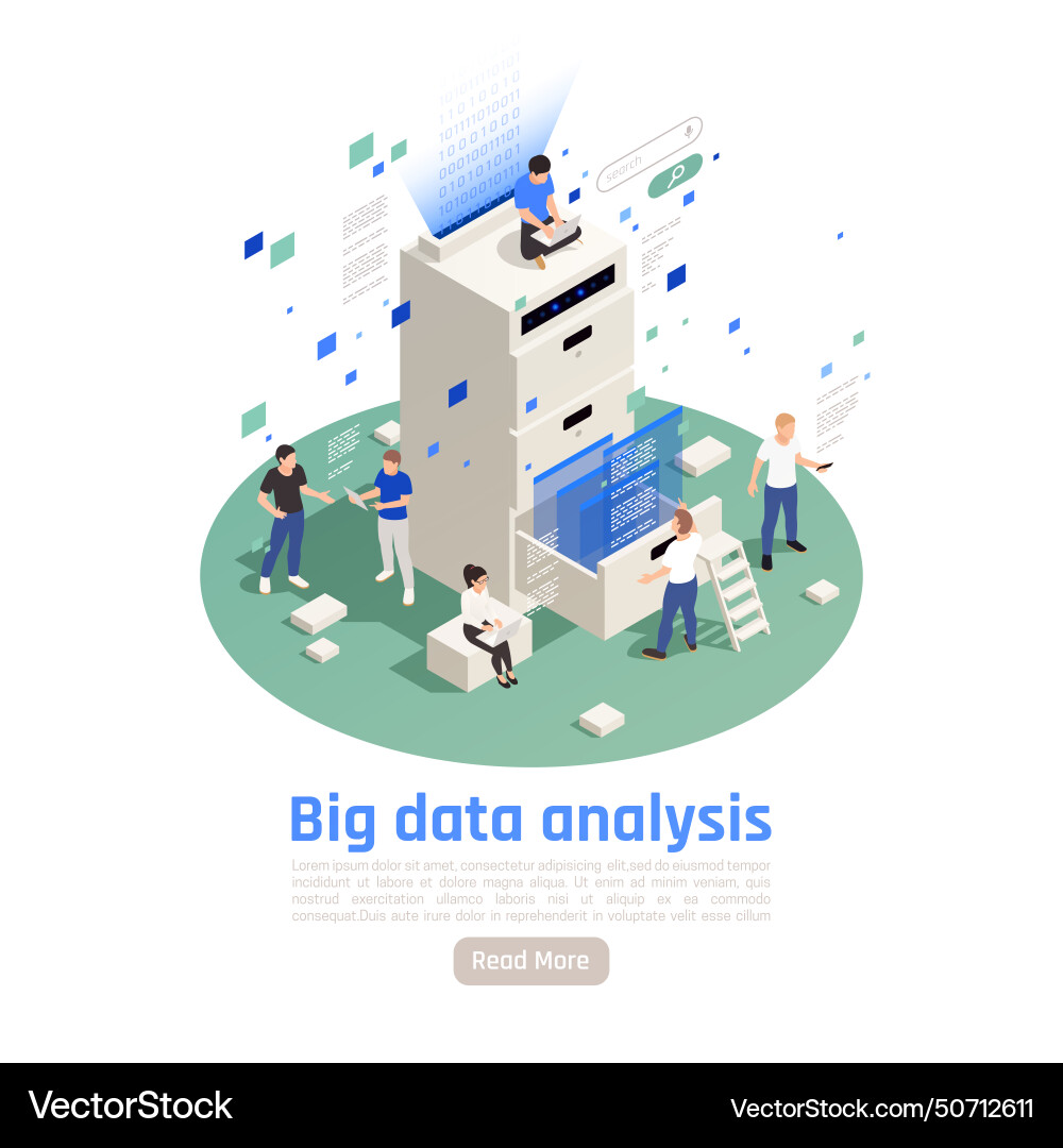 Big data analysis isometric composition Royalty Free Vector