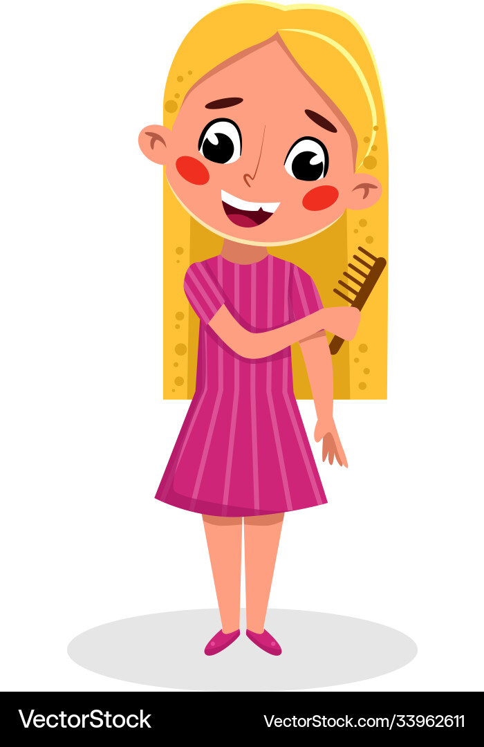 Blonde Girl Brushing Hair Vector Image