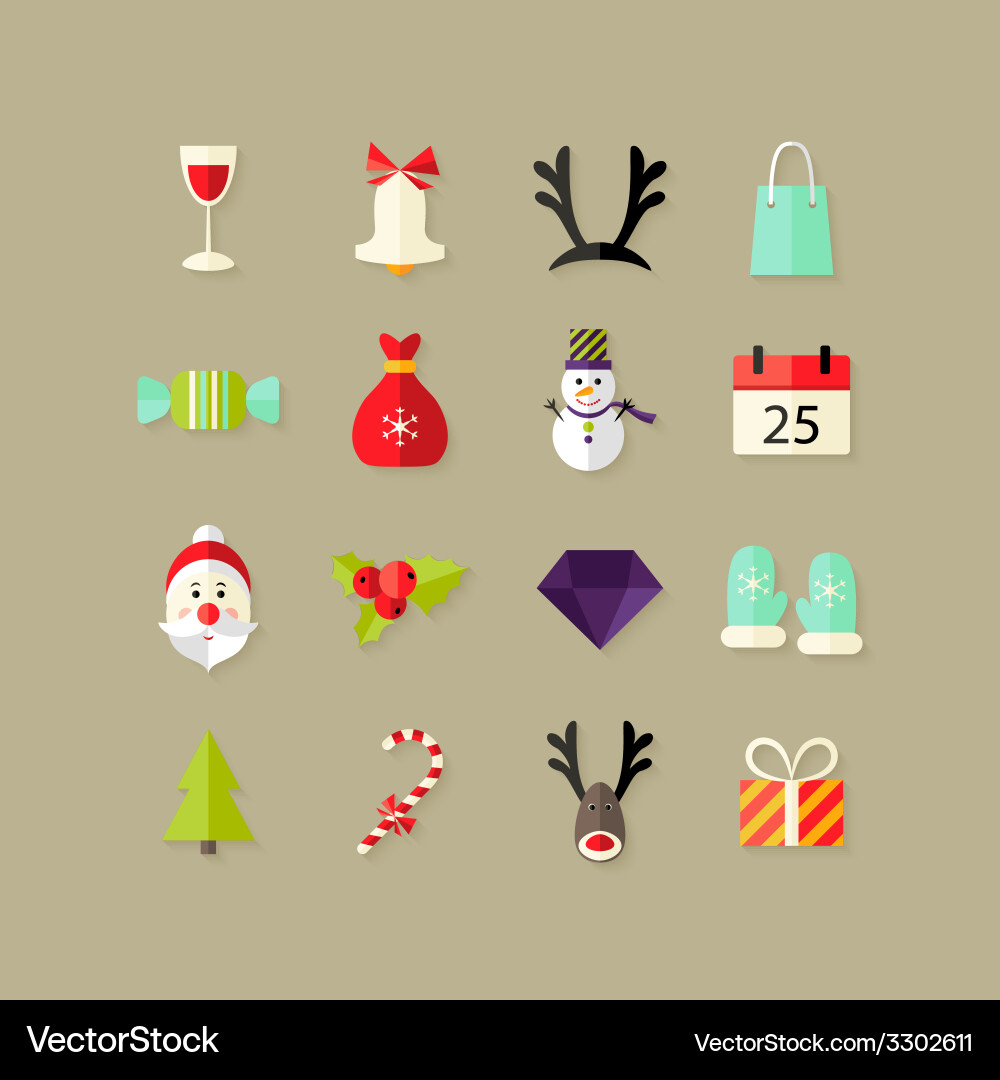 Christmas Flat Icon Set vector image