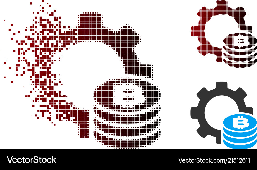 Dispersed pixel halftone bitcoin industry gear Dispersed pixel halftone bitcoin industry gear vector image