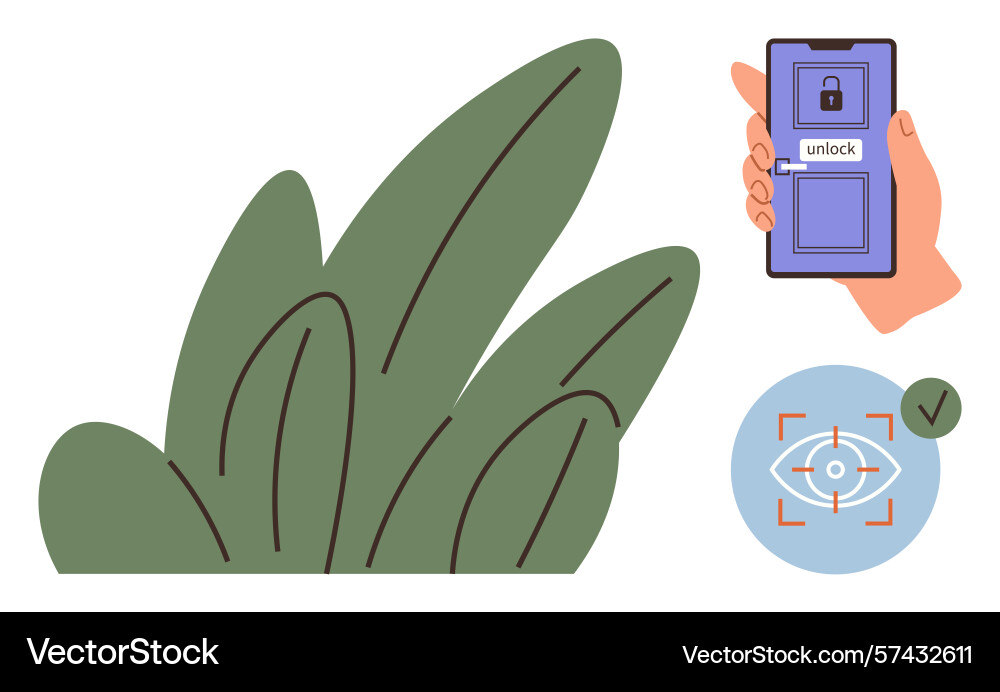 Hand unlocking smartphone using eye recognition vector image