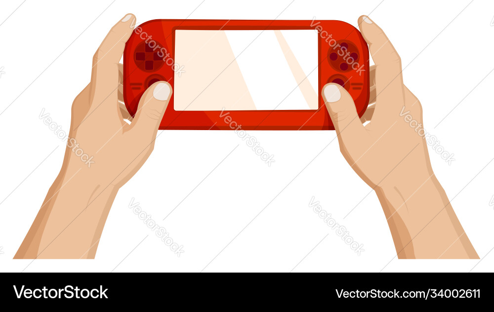 Man holds a portable game console controller Vector Image