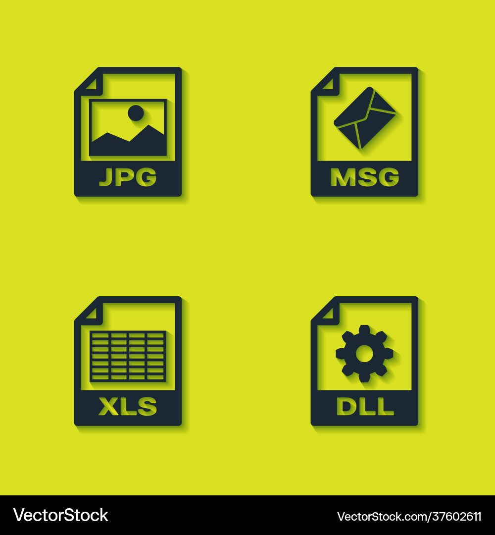 Set jpg file document dll xls and msg icon vector image