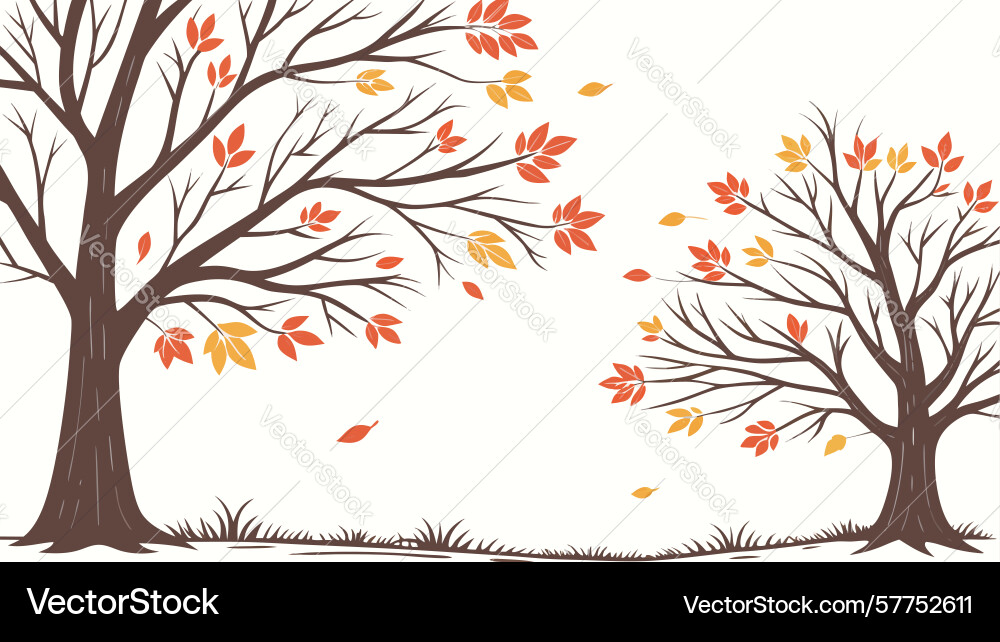 Windy autumn tree with dynamic falling leaves Vector Image