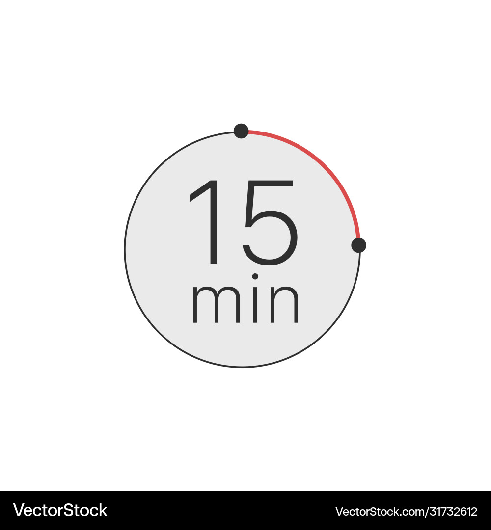 15 minutes timer stopwatch or countdown icon time 15 minutes timer stopwatch or countdown icon time Vector Image