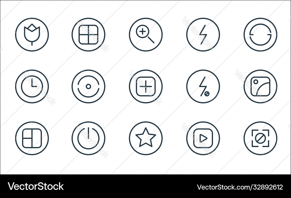 Camera line icons linear set quality Camera line icons linear set quality vector image