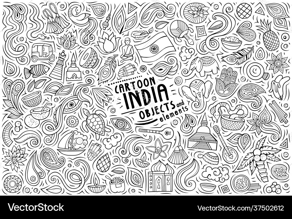 Cartoon set india theme items objects Cartoon set india theme items objects Vector Image