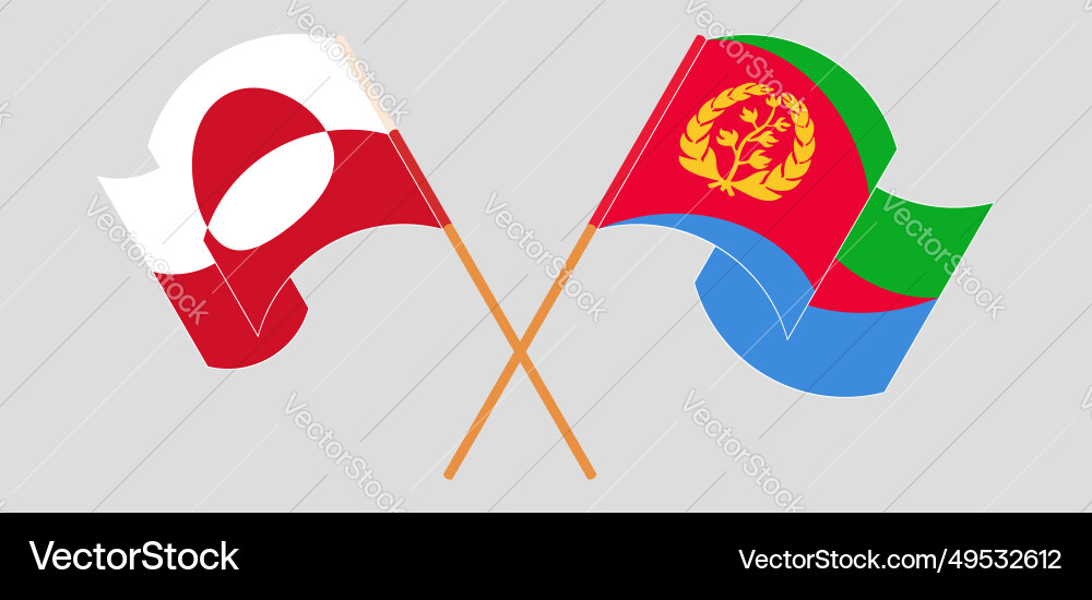 Crossed and waving flags of greenland eritrea Crossed and waving flags of greenland eritrea Vector Image