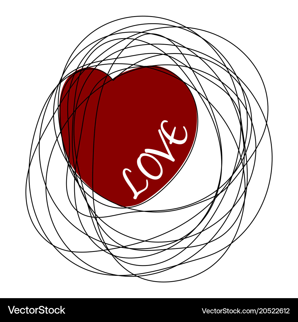 Hand drawn scribble object with heart and word vector image
