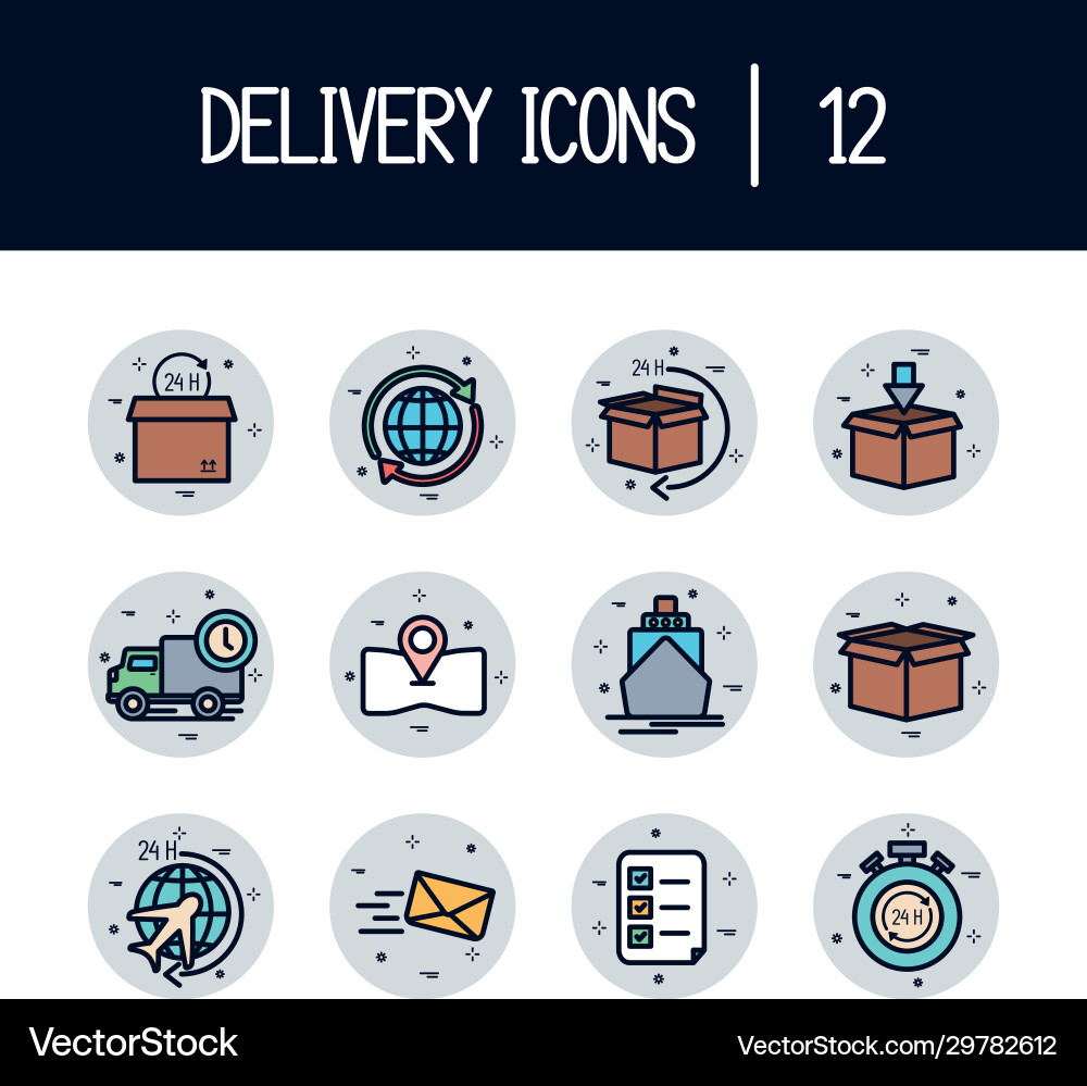 Isolated 12 delivery fill block style icon set Isolated 12 delivery fill block style icon set vector image
