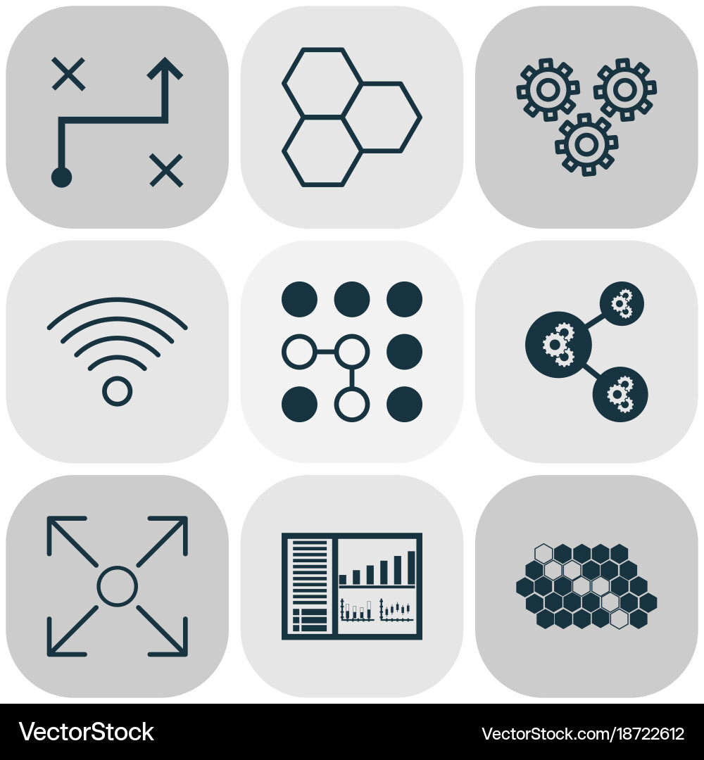 Machine icons set with information components Vector Image