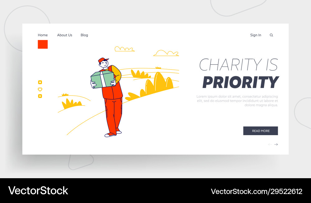 Man carry box with donating things website landing Man carry box with donating things website landing vector image