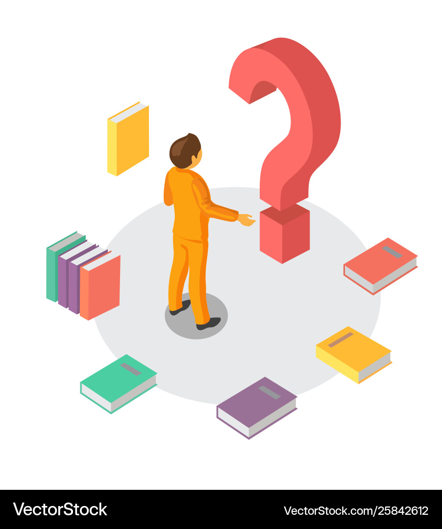 Man with Question Marks - Isometric Concept vector image
