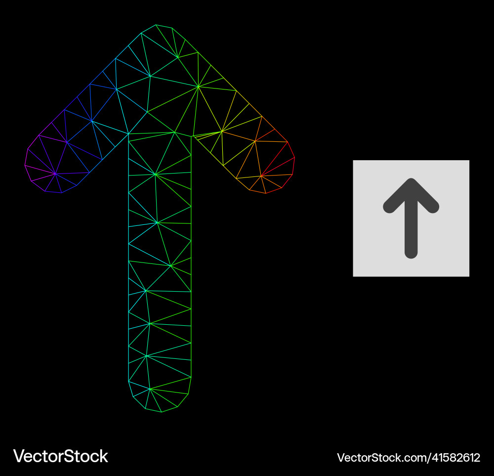 Rainbow gradiented polygonal net up arrow icon Rainbow gradiented polygonal net up arrow icon vector image