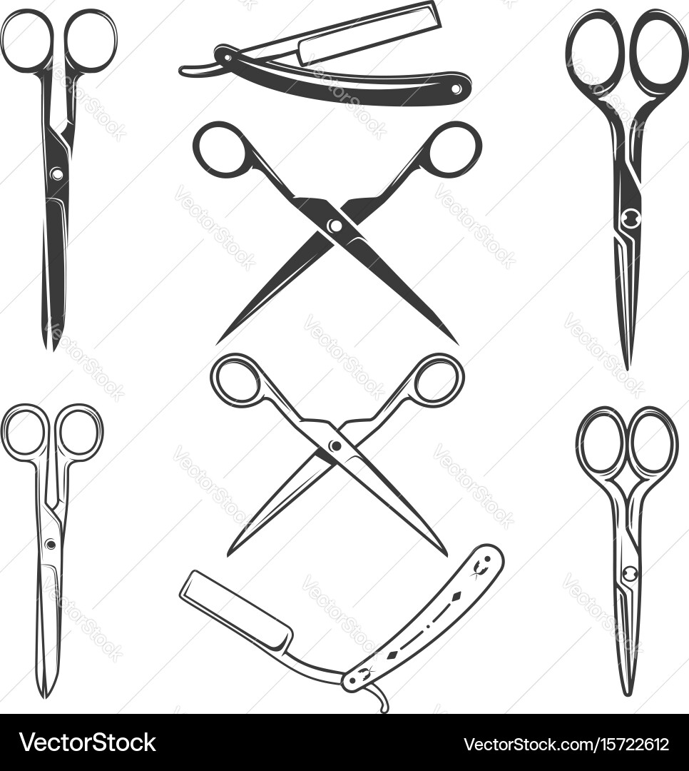 Scissors and Razors Icon Set vector image