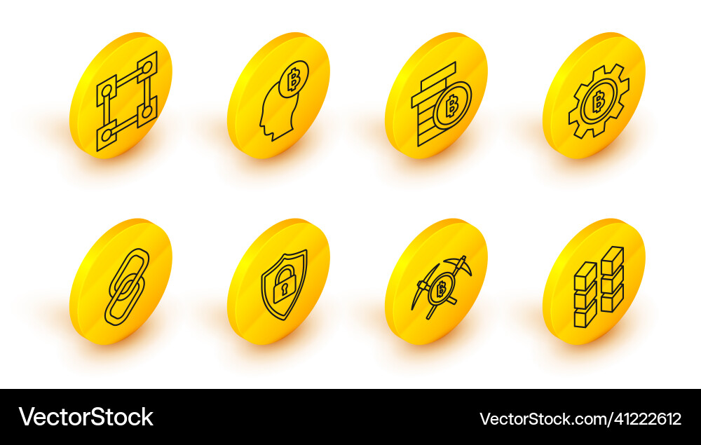 Set line blockchain technology crossed pickaxe Set line blockchain technology crossed pickaxe vector image