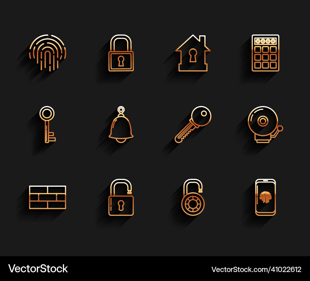 Set line bricks open padlock fingerprint safe Set line bricks open padlock fingerprint safe vector image